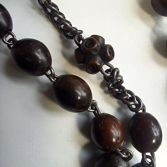 Vintage Rosary St Mary Steel Bakelite Brass Hardwood Large & Substantial - Picture 8 of 15